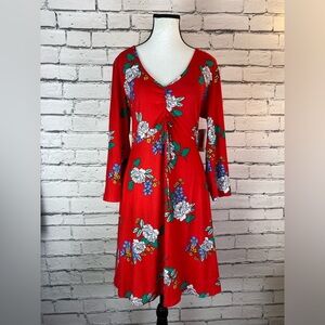 Bobbie Brooks Babydoll Dress XL Red Floral Fit & Flare Floral Feminine Stretch